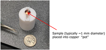 A copper pot used as a sample holder for the ionRocket