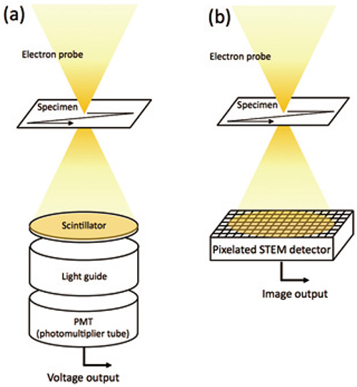 従来型STEM検出器とピクセル型STEM検出器