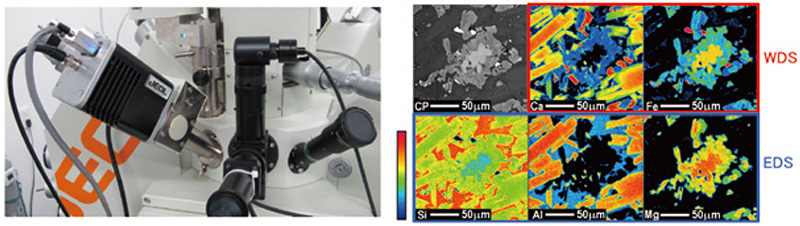 SD検出器外観とCombined WDS/EDS分析例