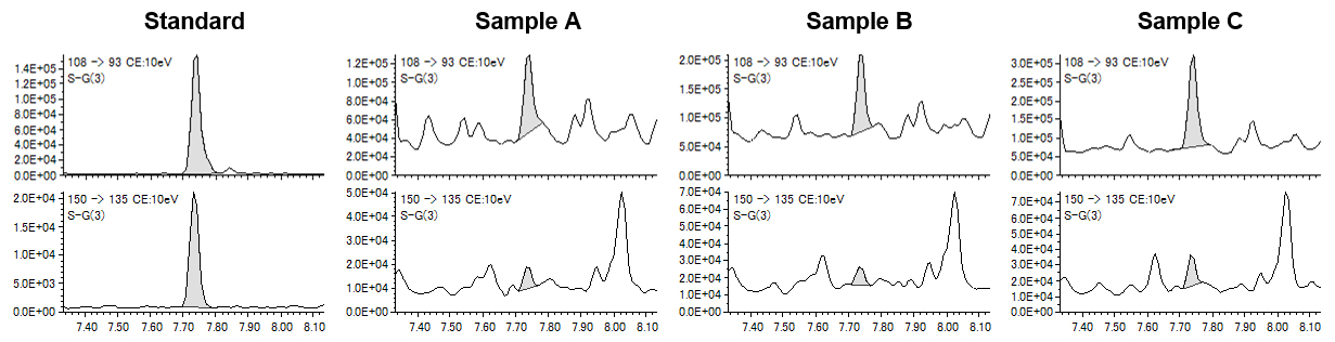 Figure1  SRM chromatograms of 2-MIB at each sample.