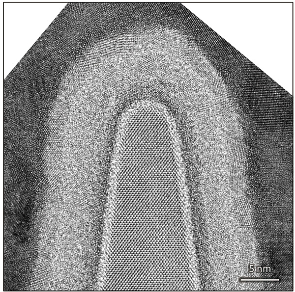 FinFET断面の薄片試料のTEM像(撮影：JEM-F200)