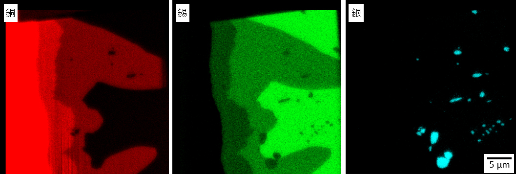 Fig. 5 鉛フリーはんだと銅接合面のEDSマップ