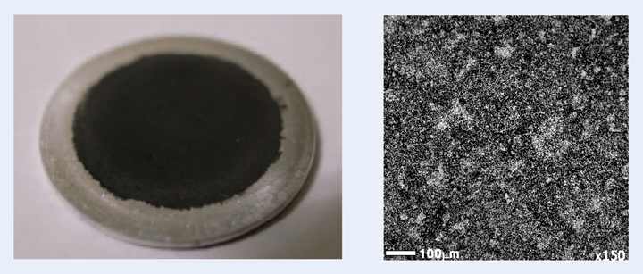 Fig. 12 ペレット成型したLiイオン電池用粉末材料とその反射電子組成像