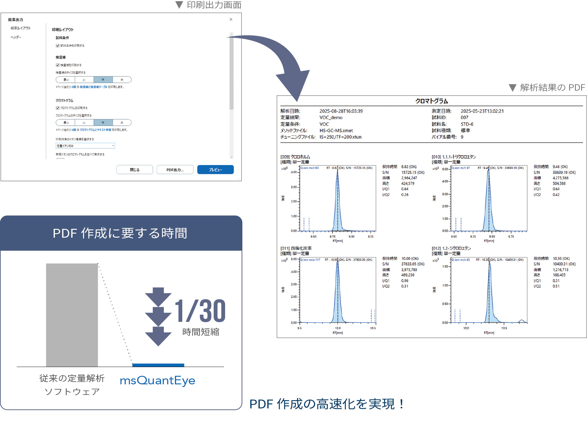 印刷出力画面と解析結果のPDF