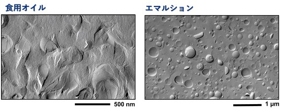 食用オイルとエマルションの観察図