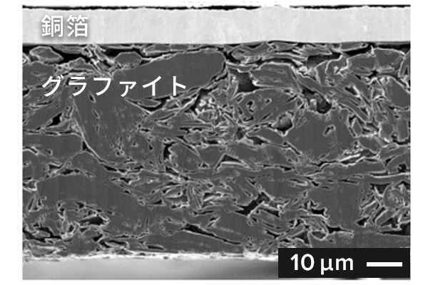 グラファイト負極の断面SEM像