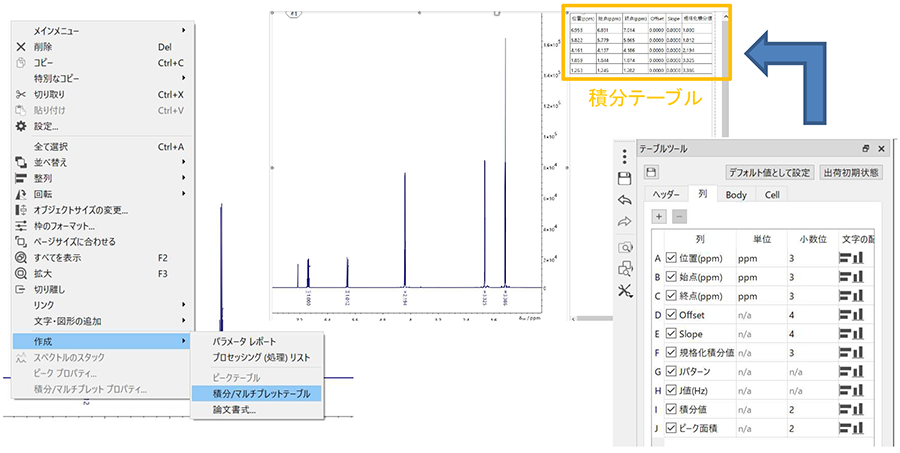 積分テーブルの表示