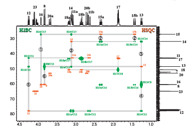 strychnine の H2BC とHSQC