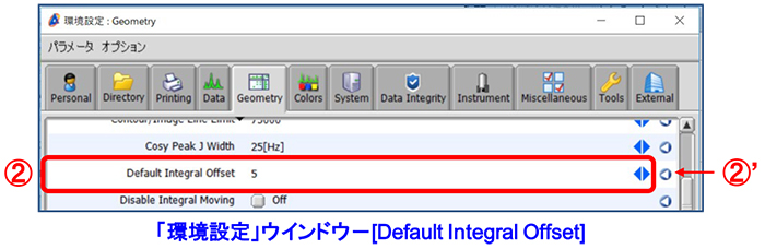 積分曲線のオフセットおよび高さの設定