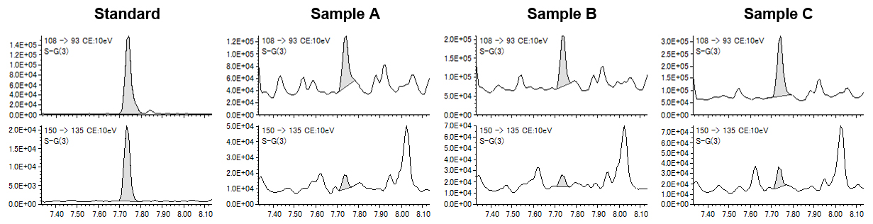 Figure1 SRM chromatograms of 2-MIB at each sample.