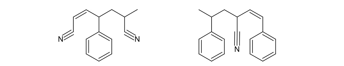 Fig.3 Estimated chemical structures: left: ID026 (C14H14N2), right: ID030 (C19H19N)