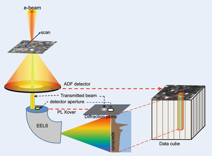 Fig. 3 Fig. 4 Schematic drawing of the present experimental setup and the data obtained (ADF: annular dark field, PL: projector lens). Calculated net