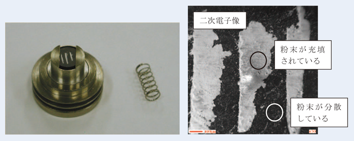 Fig.3 標準試料ホルダーにカーボン試料台をセットした状態と表面二次電子像