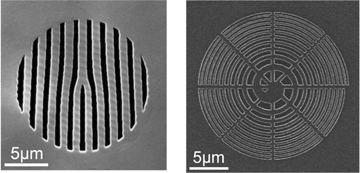 Platinum mask to form a vortex electron wave by passing a plane electron wave through it.