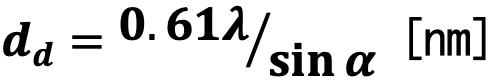 dd = 0.61λ⁄sinα [nm]
