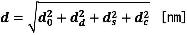 d = √(d02+dd2+ds2+dc2) [nm]